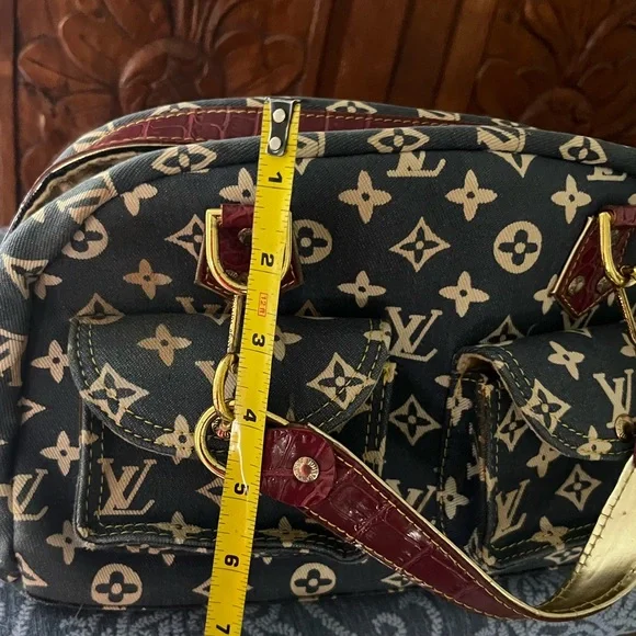 Iconic Monogram sturdy denim Canvas Shoulder Bag - Navy-Red-White gold hardware - Picture 8 of 16